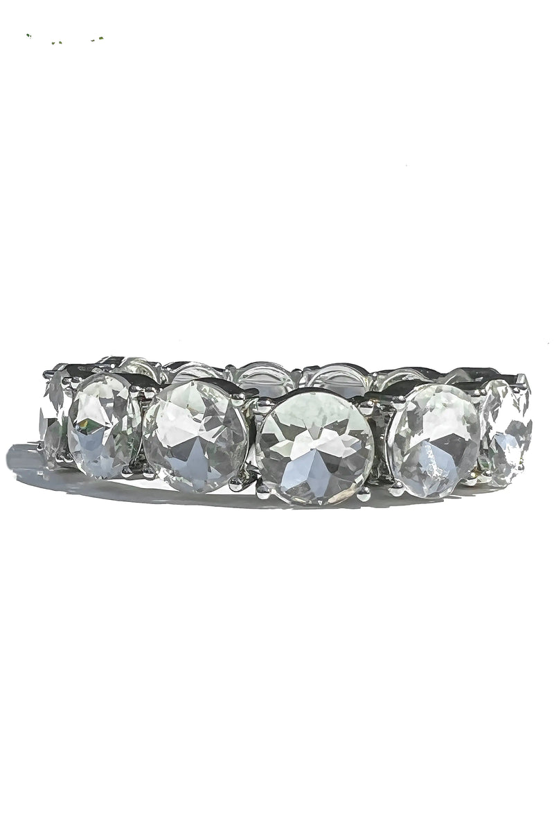 Rhinestone Stretch Bracelet with Crystal Glass Stones & Silver Plating