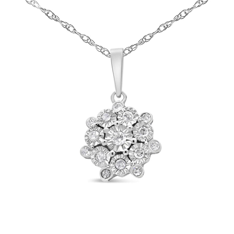 .925 Sterling Silver 1/4 Cttw Miracle Set Diamond Floral Cluster 18